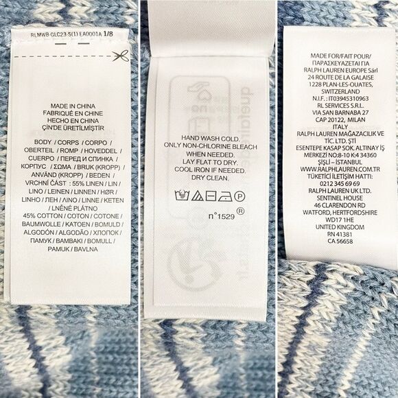 NWT Lauren Ralph Lauren Blue Striped Belted Linen-Cotton Cardigan Size Medium - Picture 14 of 15